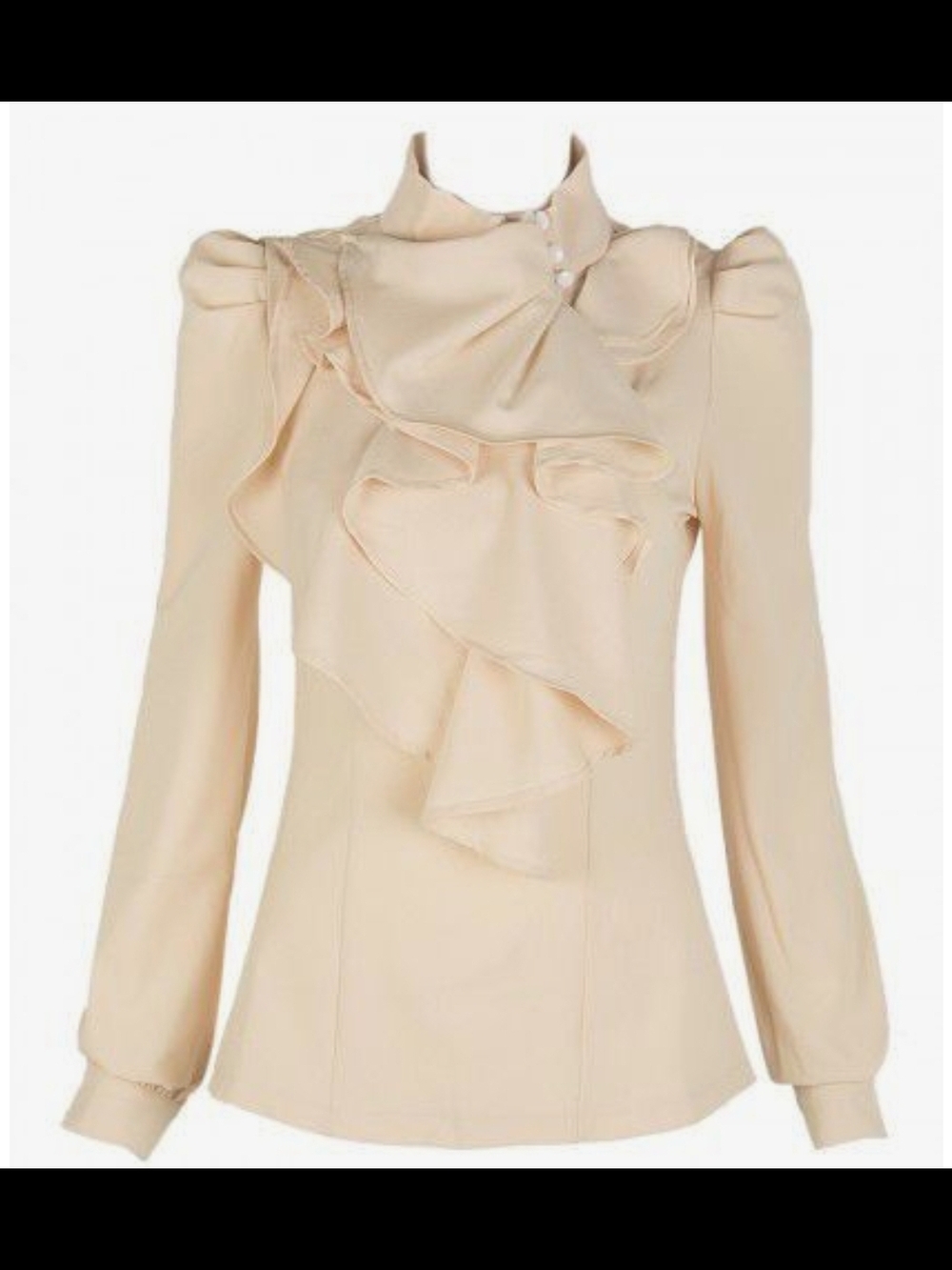 Choies Cream Ruffle High-Neck Blouse